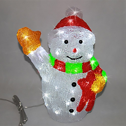 Снежен човек, акрилна фигура - 50 бели LED лампички