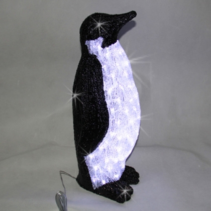 Penguin, black and white, acrylic figure - 80 white LED lights