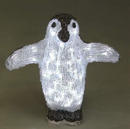 Penguin, black and white, acrylic figure - 32 white LED lights