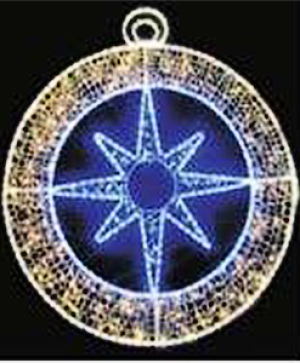 Звезда в кръг, 320 топло бели и 324 бели и сини LED лампички
