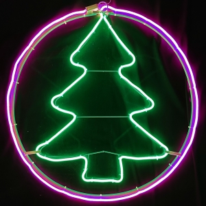 Елха в кръг неон - 408 розови и зелени LED лампички