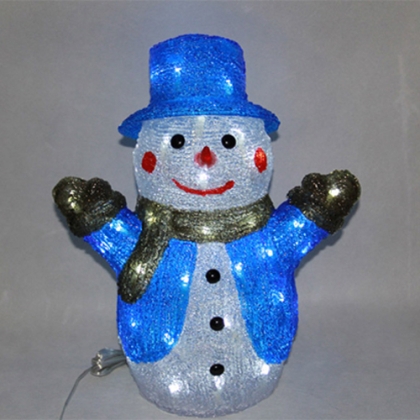 Snowman, blue, acrylic figure - 50 white LED lights