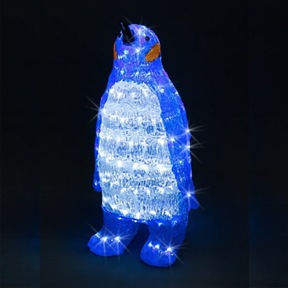 Пингвин със син гръб, акрилна фигура - 150 бели LED лампички