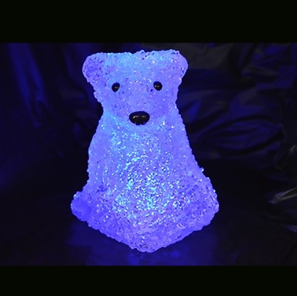 Bear, white, acrylic figure - 7 white LED lights, with battery