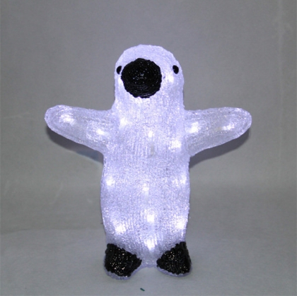 Пингвин, черно и бяло, акрилна фигура - 24 бели LED лампички