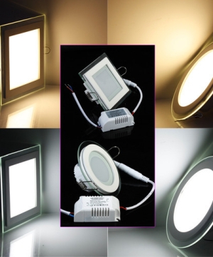 Glass LED panel, round, 18W, AC220V or DC12V