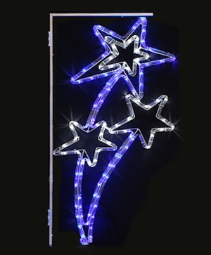 Орнамент 3 звезди /рамка/ - 120 бели и сини LED лампички - флаш ефект