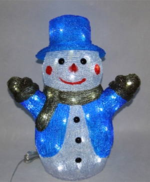 Снежен човек, син, акрилна фигура - 50 бели LED лампички