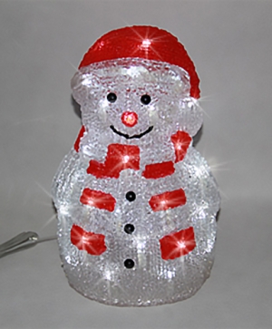 Снежен човек, акрилна фигура - 40 бели LED лампички