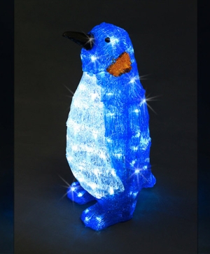 Пингвин със син гръб, акрилна фигура - 100 бели LED лампички