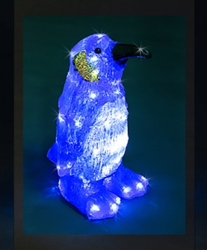Penguin with blue back, acrylic figure - 50 white LED lights