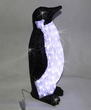 Пингвин, черно и бяло, акрилна фигура - 80 бели LED лампички