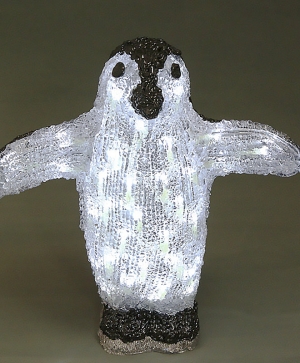 Пингвин, черно и бяло, акрилна фигура - 32 бели LED лампички