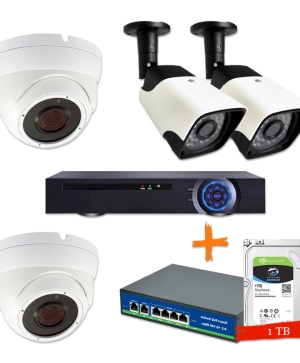 2 indoor + 2 outdoor Full HD IP cameras, 8 channel NVR, 1TB HDD, PoE switch