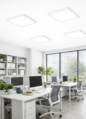 alt="Office illuminated with surface-mounted LED panels – BGLED lighting solution"