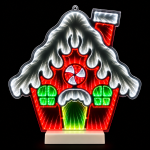 Illuminated LED Christmas decoration "Gingerbread House" with a double-sided 3D Infinity effect